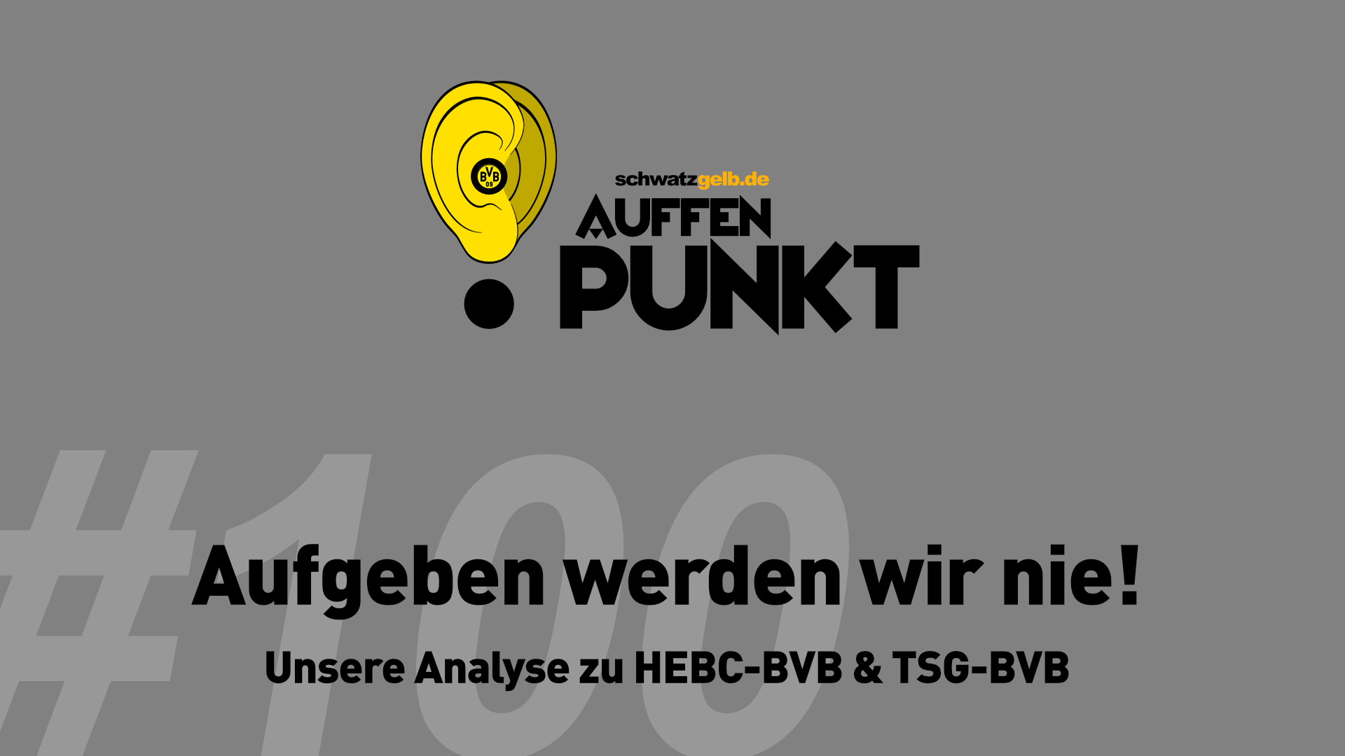 Episodentitel + gelbes Ohr auf grauen Grund