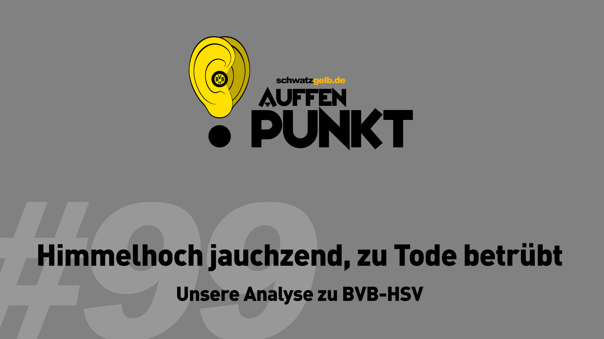 Gelbes Ohr auf grauem Grund + Episodentitel