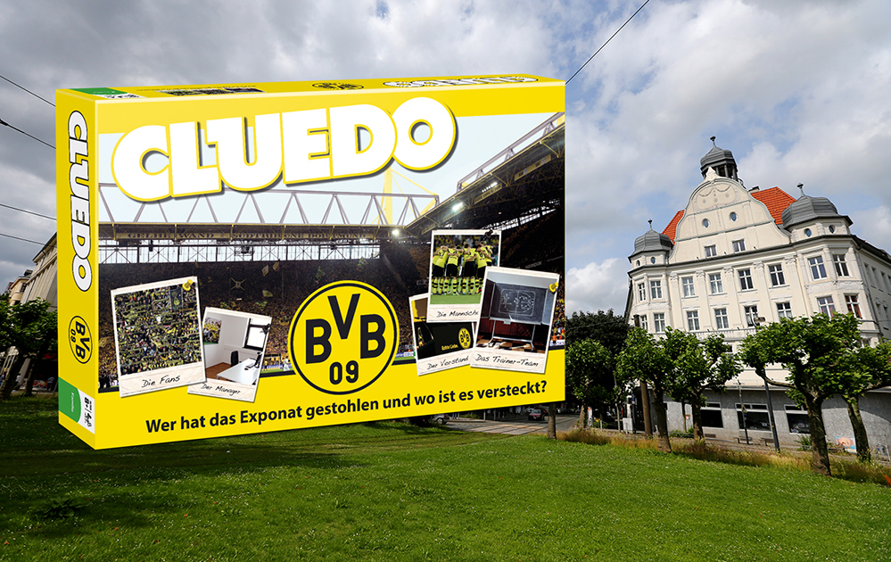Verpackung und Spielfeld von Cluedo BVB